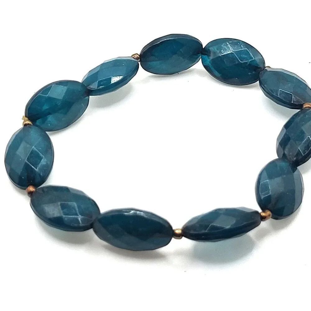 Vintage 60s Faceted Oval Faceted Acrylic Beaded Bracelet 8in Turquoise